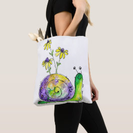 Cute Whimsical Lycklig Snigel med Gula blommor Tygkasse