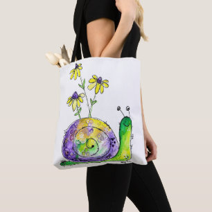 Cute Whimsical Lycklig Snigel med Gula blommor Tygkasse