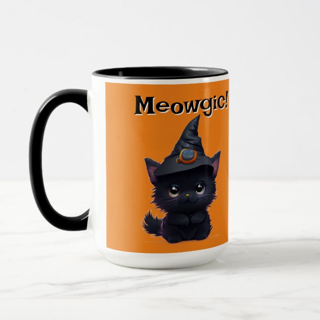 Cute Whimsical magic Halloween black cat Mugg (Vänster)