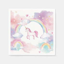 Cute Whimsical Magic Unicorn Födelsedagsfest Pappersservett