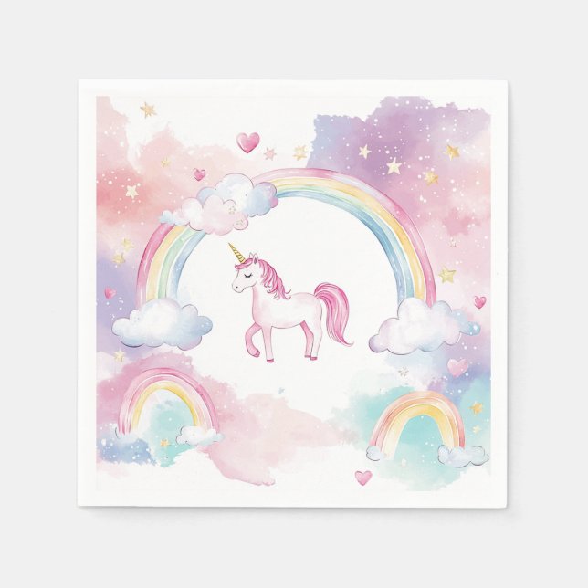 Cute Whimsical Magic Unicorn Födelsedagsfest Pappersservett (Framsidan)