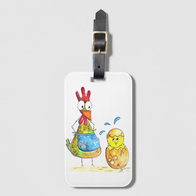 Cute Whimsical Mamma Chicken med Baby Bagagebricka (Framsida vertikal)