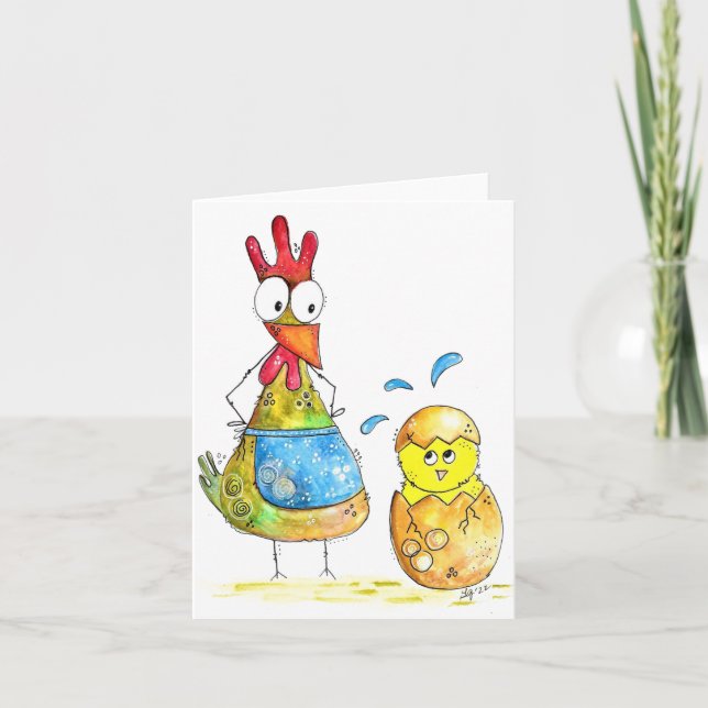 Cute Whimsical Mamma Chicken med Baby Kort (Framsida)