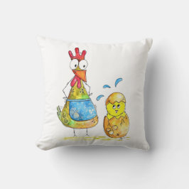 Cute Whimsical Mamma Chicken med Baby Kudde