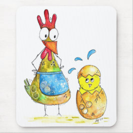 Cute Whimsical Mamma Chicken med Baby Musmatta