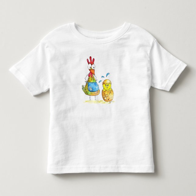 Cute Whimsical Mamma Chicken med Baby T Shirt (Framsida)