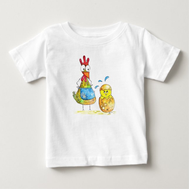 Cute Whimsical Mamma Chicken med Baby T Shirt (Framsida)