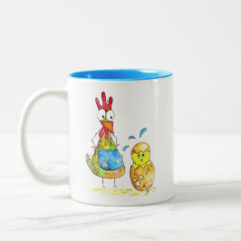 Cute Whimsical Mamma Chicken med Baby Två-Tonad Mugg