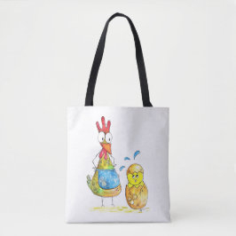 Cute Whimsical Mamma Chicken med Baby Tygkasse