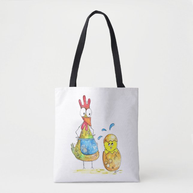 Cute Whimsical Mamma Chicken med Baby Tygkasse (Framsida)