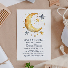 Cute whimsical måne & stars celestial babydusch inbjudningar
