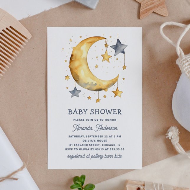 Cute whimsical måne & stars celestial babydusch inbjudningar (Skapare uppladdad)