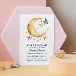 Cute whimsical måne & stars celestial babydusch inbjudningar
