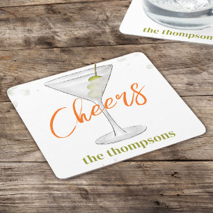 Cute Whimsical Martini Cocktail Simple Party Underlägg Papper Kvadrat