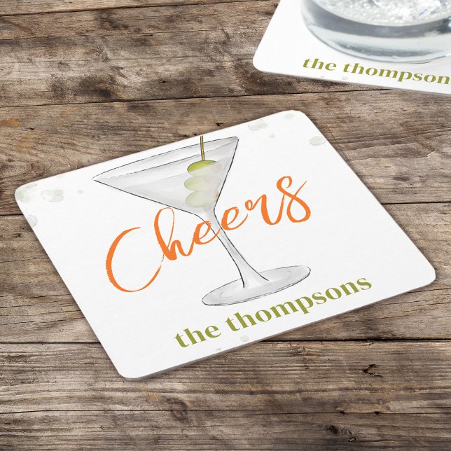 Cute Whimsical Martini Cocktail Simple Party Underlägg Papper Kvadrat (Skapare uppladdad)