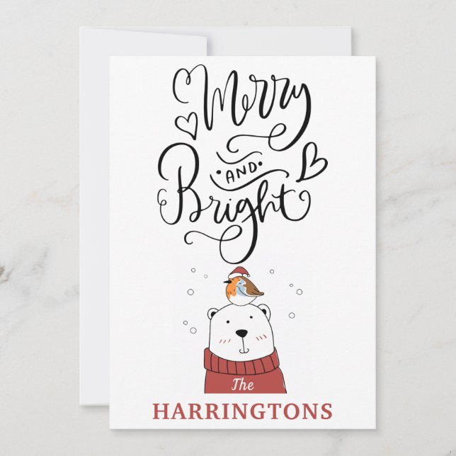 Cute Whimsical Merry och Bright Calligraphy Julkort (Framsida)