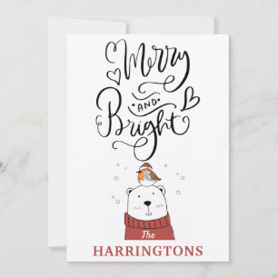 Cute Whimsical Merry och Bright Calligraphy Julkort