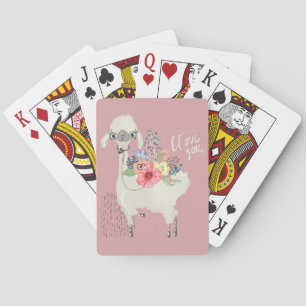 Cute Whimsical Modern Blommigt Llama I Kärlek You Casinokort
