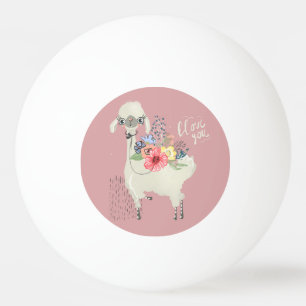 Cute Whimsical Modern Blommigt Llama I Kärlek You Pingisboll