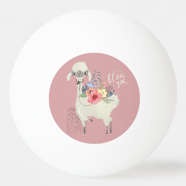 Cute Whimsical Modern Blommigt Llama I Kärlek You Pingisboll (Framsidan)