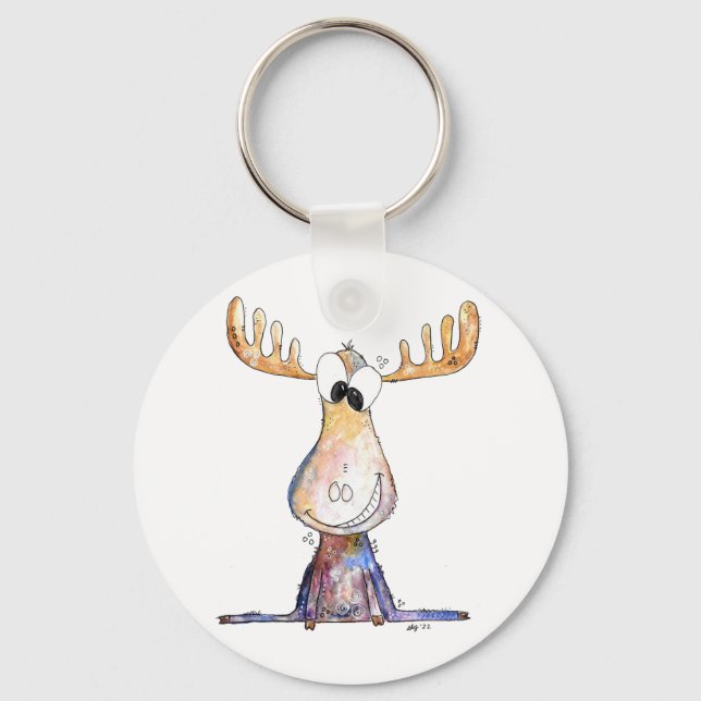 Cute Whimsical Moose Nyckelring (Framsida)