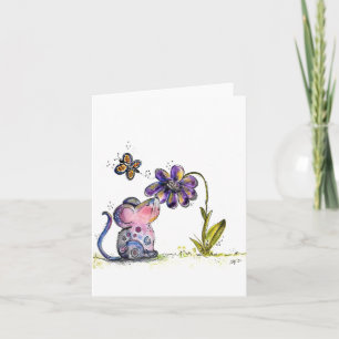 Cute Whimsical Mouse and Flower Kort