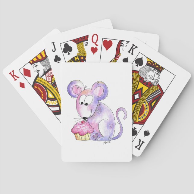 Cute Whimsical Mouse med cupkaka Casinokort (Baksidan)