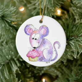 Cute Whimsical Mouse med cupkaka Julgransprydnad Keramik