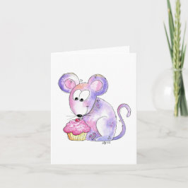 Cute Whimsical Mouse med cupkaka Kort