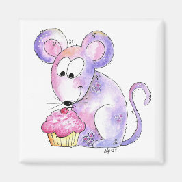 Cute Whimsical Mouse med cupkaka Magnet