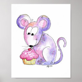 Cute Whimsical Mouse med cupkaka Poster