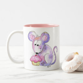 Cute Whimsical Mouse med cupkaka Två-Tonad Mugg