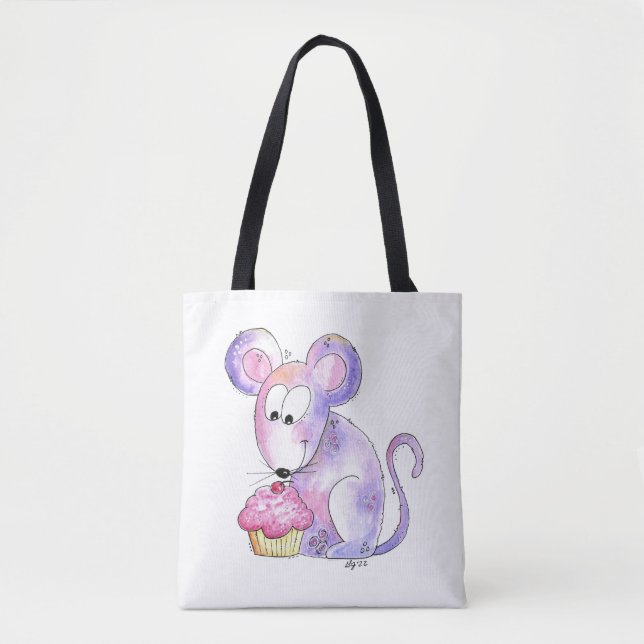 Cute Whimsical Mouse med cupkaka Tygkasse (Framsida)