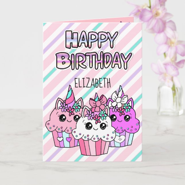 Cute Whimsical Muffinss Girl Birthday Kort (Orkide)