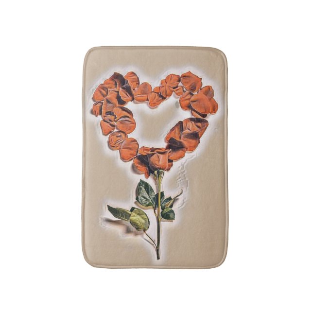 Cute Whimsical Orange Ro blomma Heart Badrumsmatta (Framsidan (Vertikal))