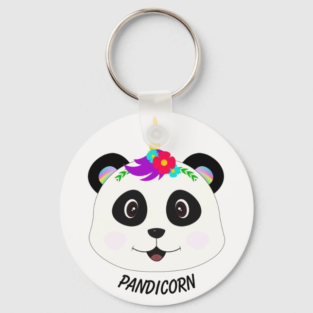 Cute Whimsical Panda Unicorn Pandicorn Nyckelring (Framsida)