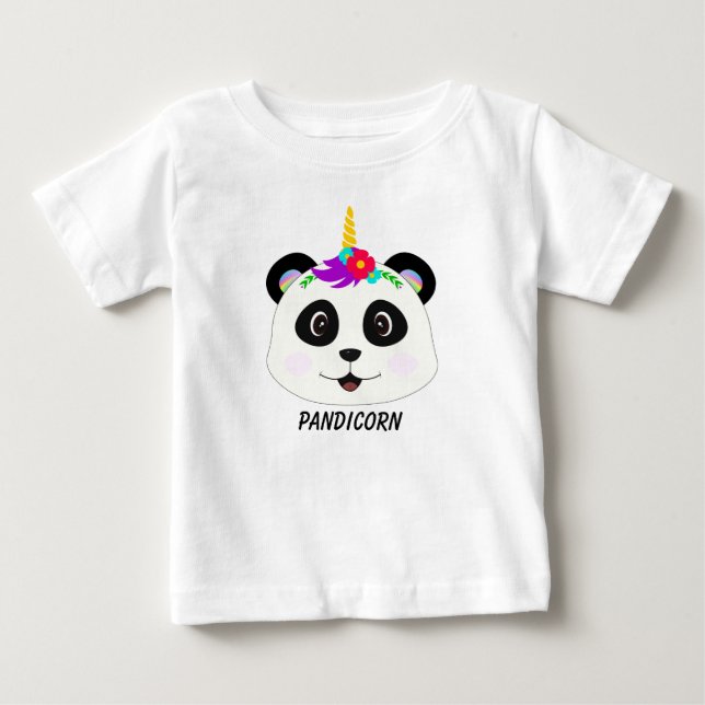 Cute Whimsical Panda Unicorn Pandicorn T Shirt (Framsida)