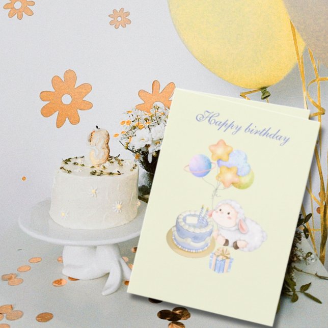 Cute  whimsical Pastel Lamb Birthday Design Kort (Skapare uppladdad)