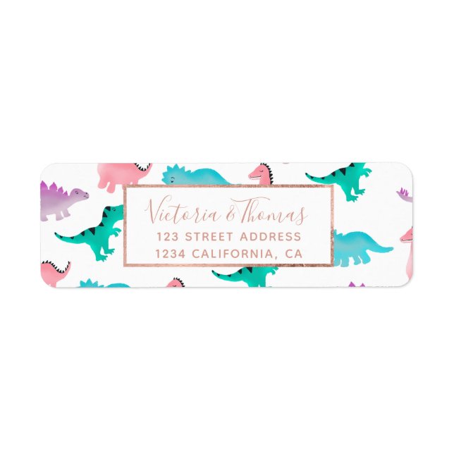 Cute whimsical pastel water dinosaurs mönster returadress etikett (Framsidan)