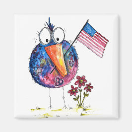 Cute Whimsical Patriotic Bird med Flagga Magnet