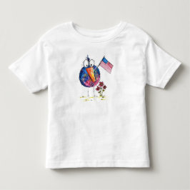 Cute Whimsical Patriotic Bird med Flagga T Shirt