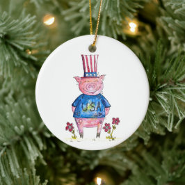Cute Whimsical Patriotic Gris Julgransprydnad Keramik