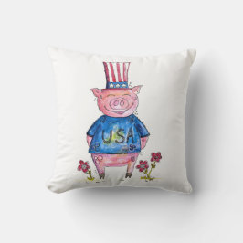 Cute Whimsical Patriotic Gris Kudde