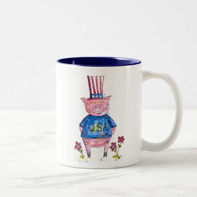 Cute Whimsical Patriotic Gris Två-Tonad Mugg (Höger)
