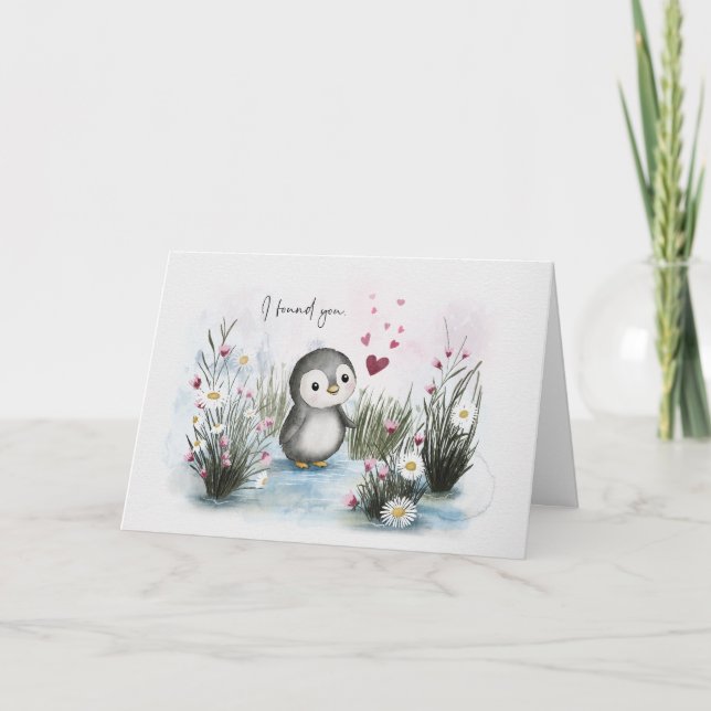 Cute Whimsical Penguin Love Valentine Kort (Framsida)