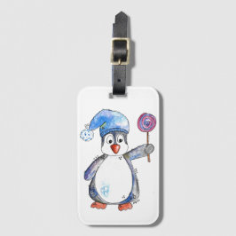 Cute Whimsical Penguin med Lollipop Bagagebricka