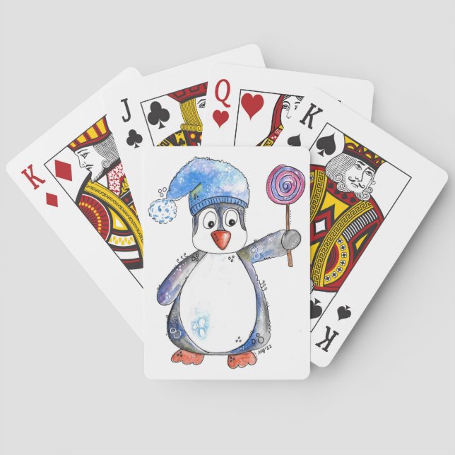 Cute Whimsical Penguin med Lollipop Casinokort (Baksidan)