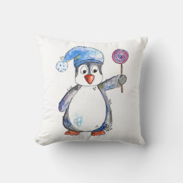 Cute Whimsical Penguin med Lollipop Kudde