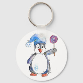 Cute Whimsical Penguin med Lollipop Nyckelring