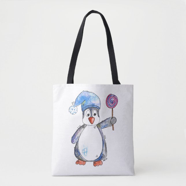 Cute Whimsical Penguin med Lollipop Tygkasse (Framsida)